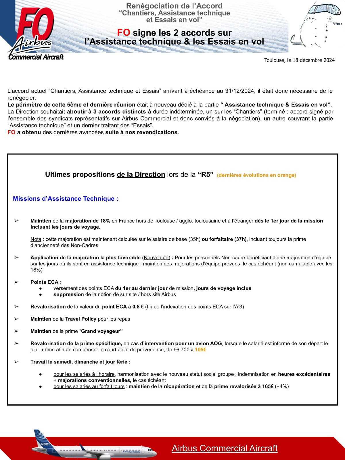 FO signe les 2 accords sur l'Assistance technique & les Essais en vol