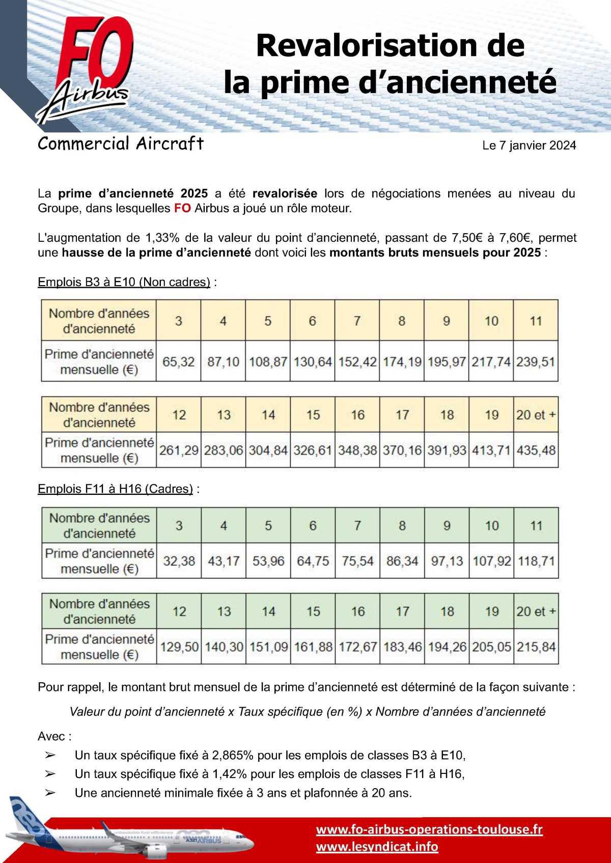 Revalorisation de la prime d'ancienneté