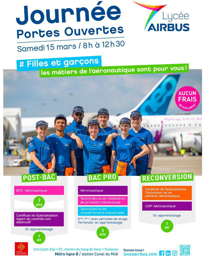 Journées Portes Ouvertes au Lycée Airbus, samedi 15 mars de 8h00 à 12h30