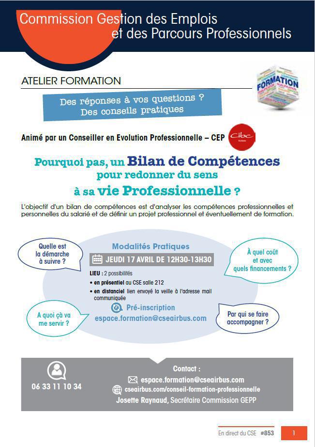 GEPP: Atelier Formation sur le Bilan de Compétences le 17 avril GEPP: Atelier Formation sur le Bilan de Compétences le 17 avril