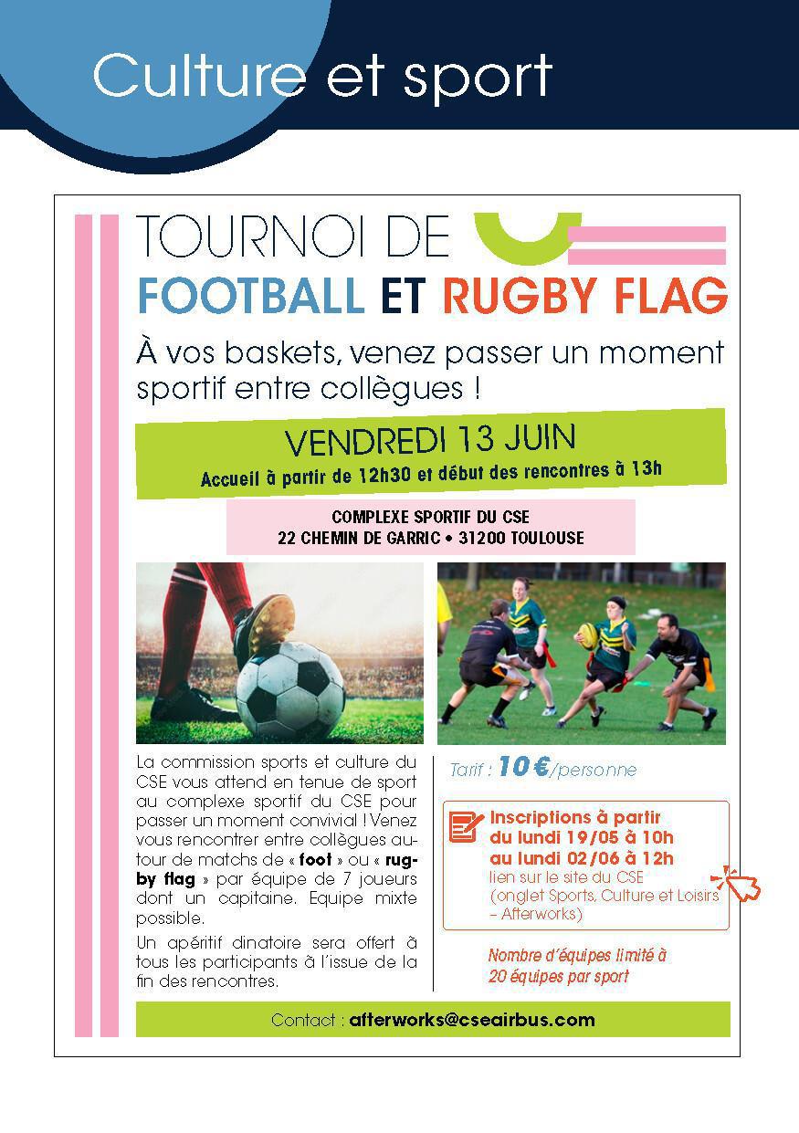 CSE: Tournoi foot et rugby Vendredi 13 juin à 12h30 au complexe sportif du CSE.