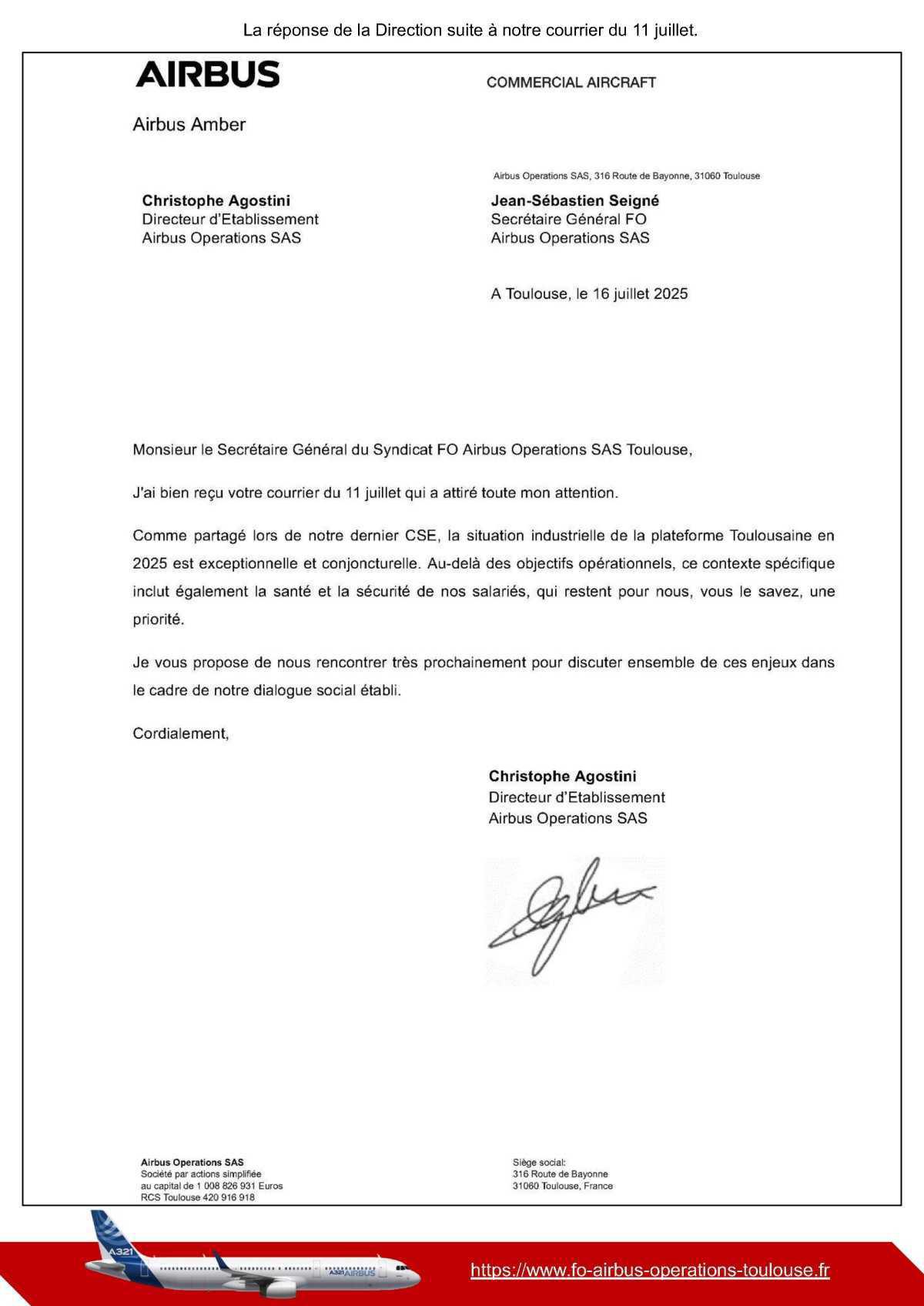 Courrier à la Direction concernant la rémunération des interventions exceptionnelles