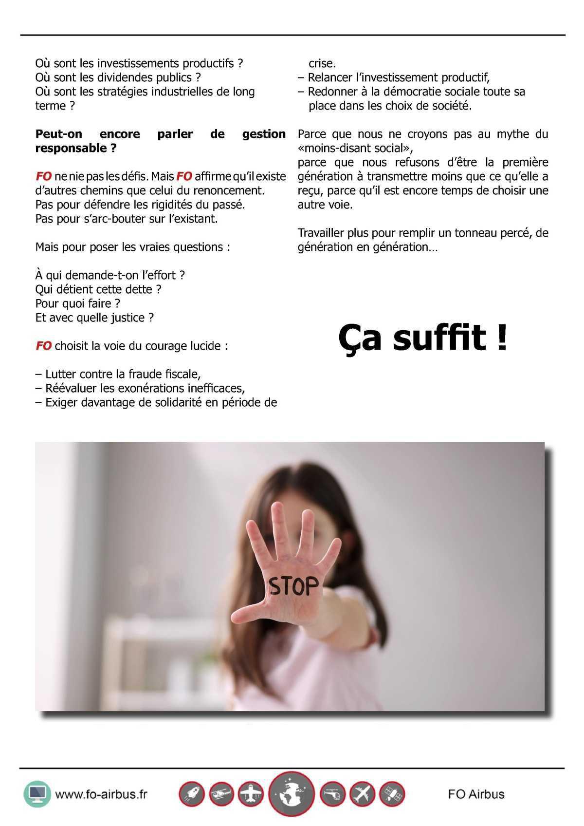 Communication FO Airbus Group contre les orientations budgétaires, mesures d'économies du 1er Ministre.