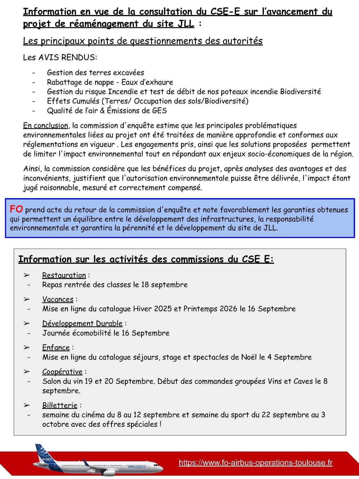 Compte rendu du CSE-E d'Airbus Opérations du 29 août 2025