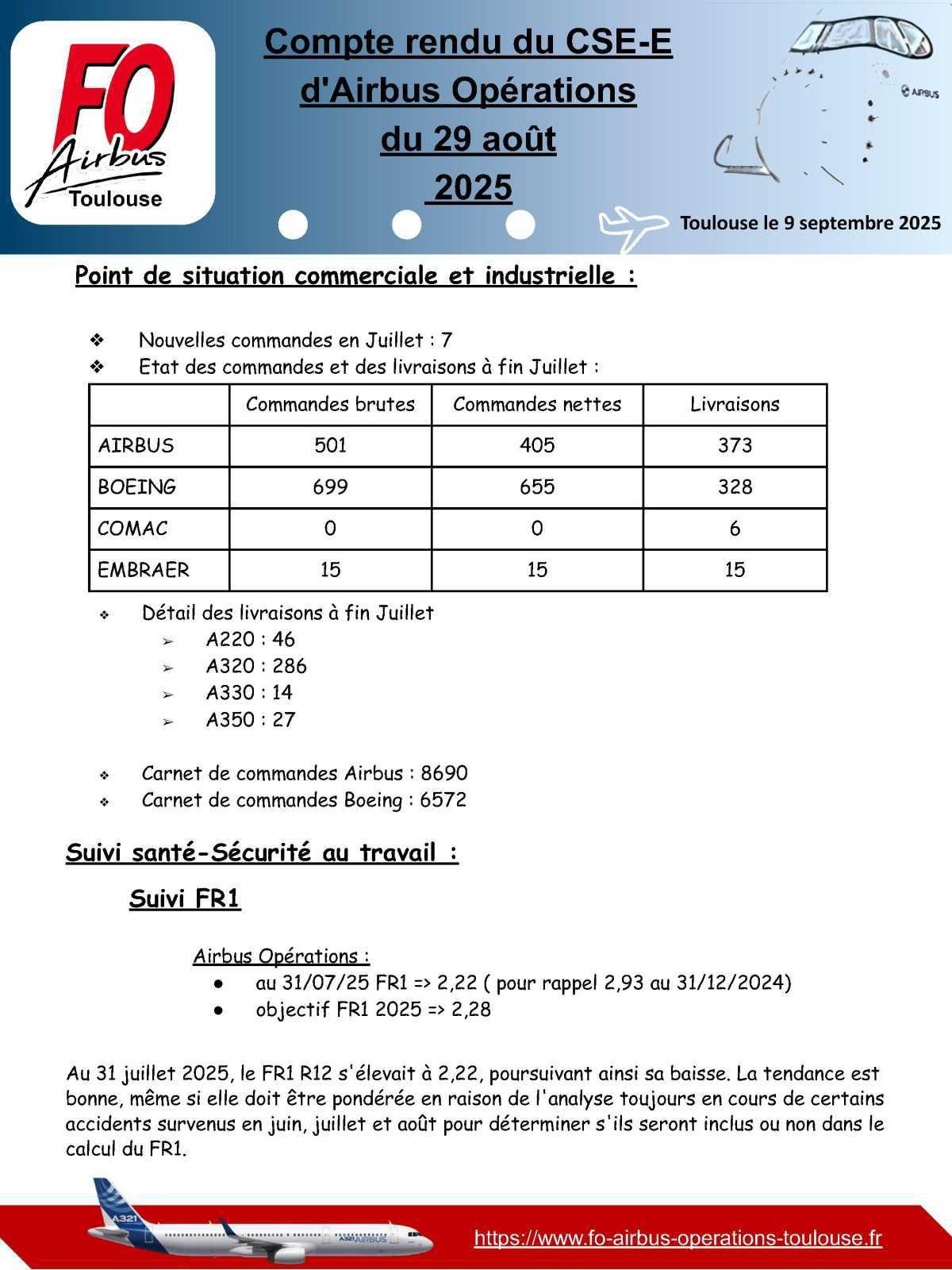 Compte rendu du CSE-E d'Airbus Opérations du 29 août 2025