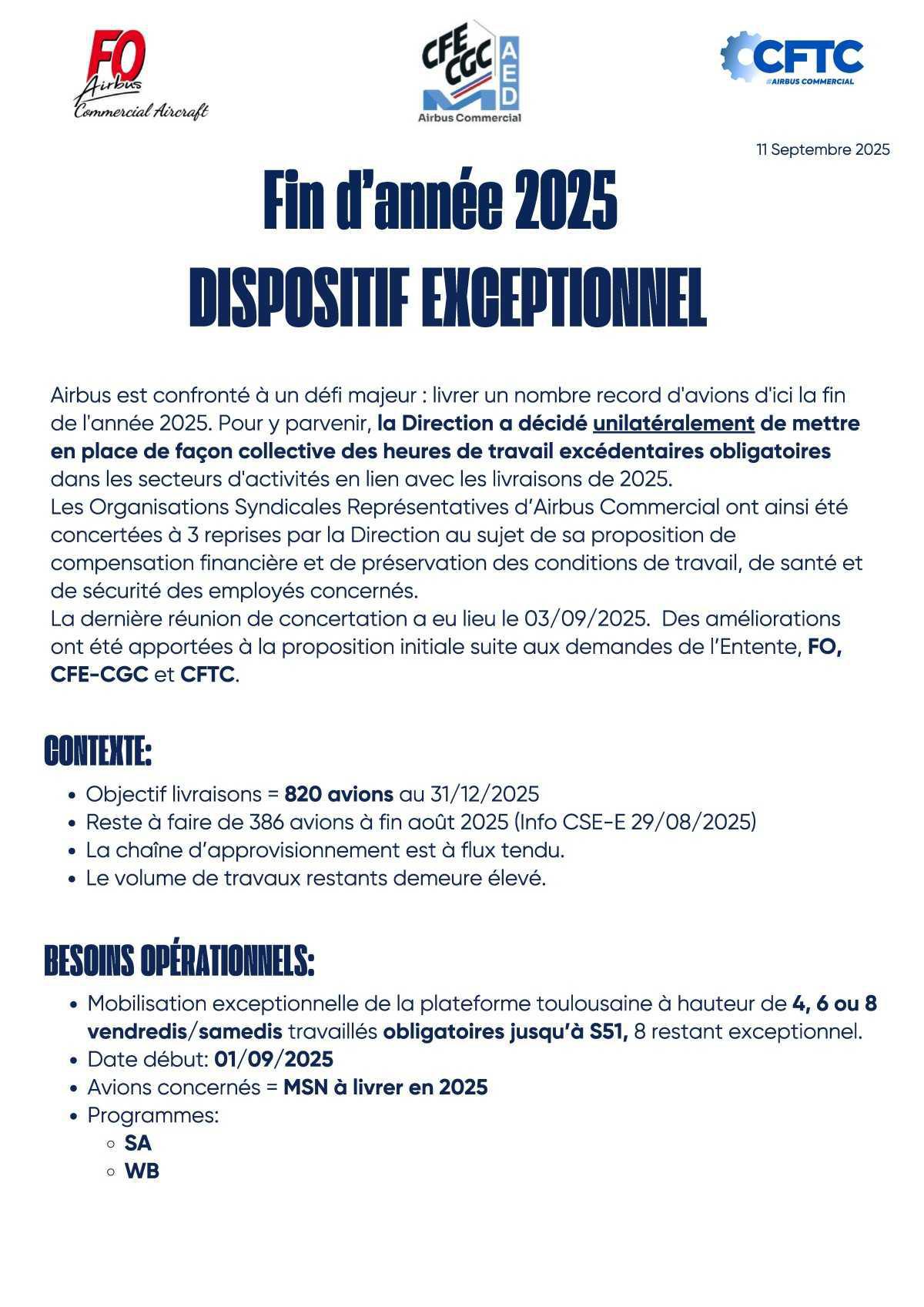 Fin d'année 2025, DISPOSITIF EXCEPTIONNEL