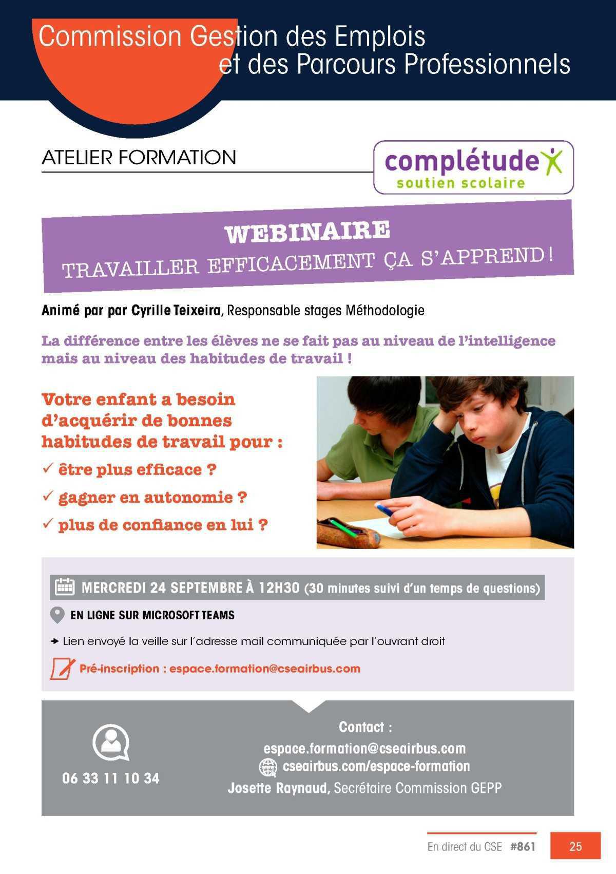 GEPP: Atelier Formation, Webinaire Travailler efficacement ça s'apprend !