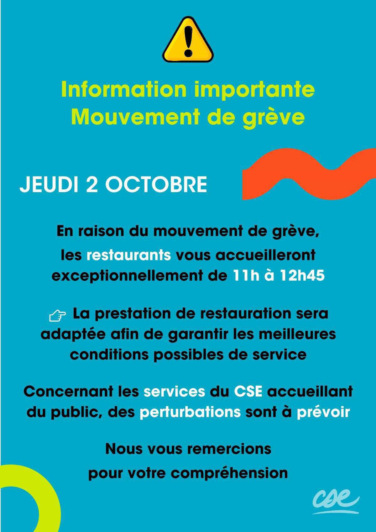 CSE: Communication grève du jeudi 2 octobre 2025