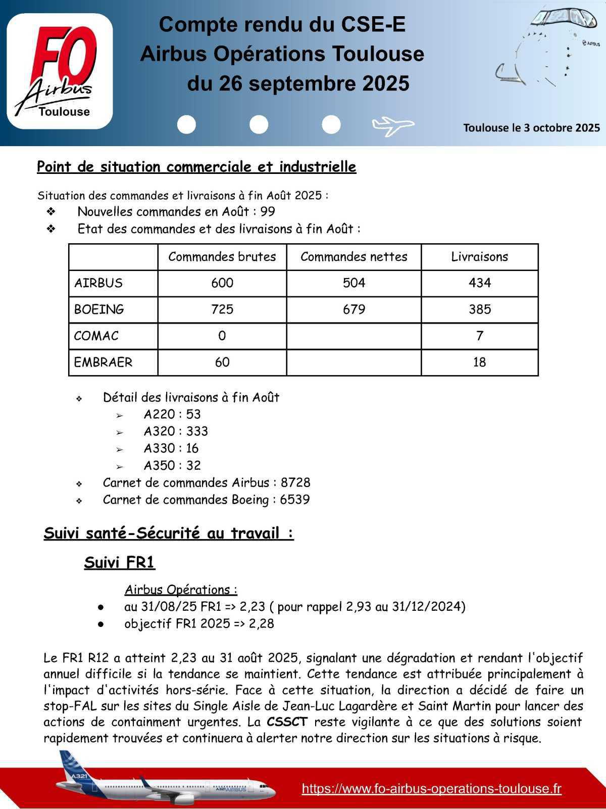 Compte rendu du CSE-E Airbus Opérations Toulouse du 26 septembre 2025