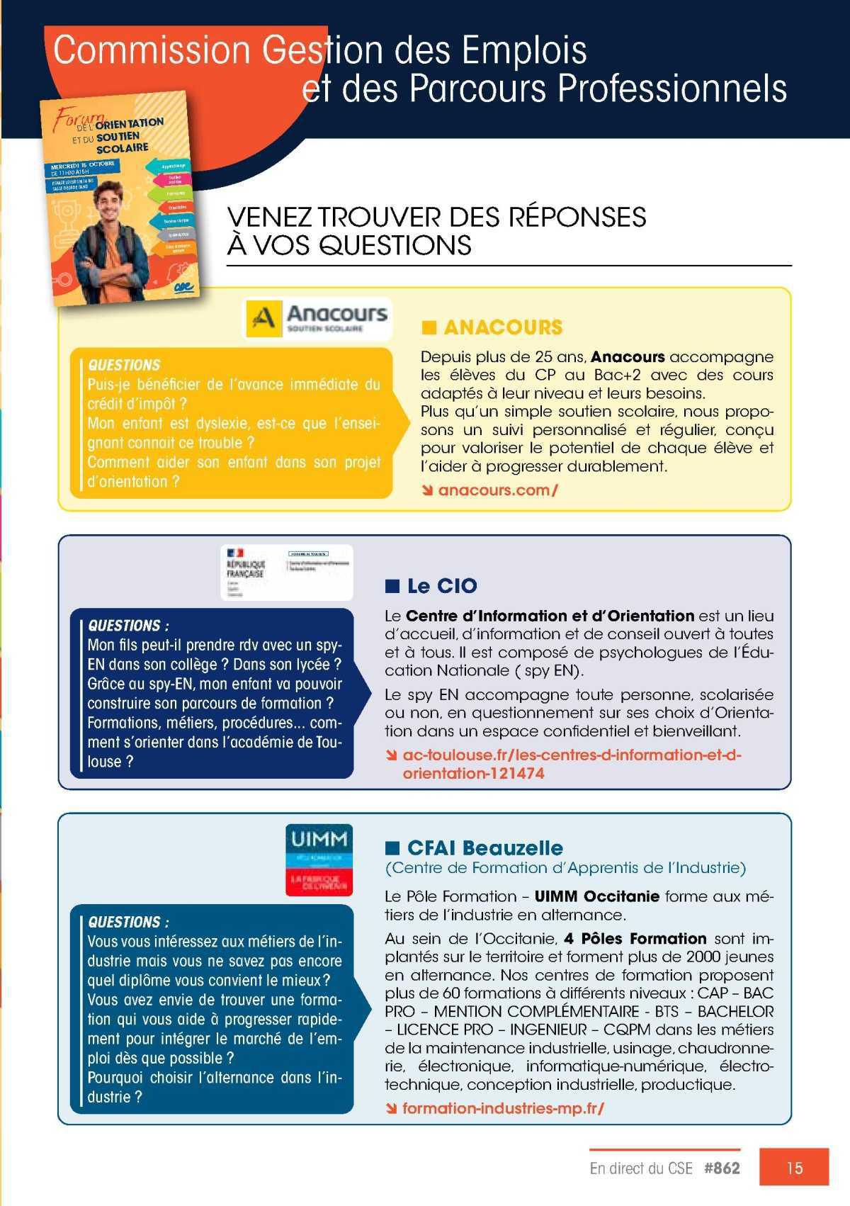 CSE: Forum de l'orientation et du soutien scolaire