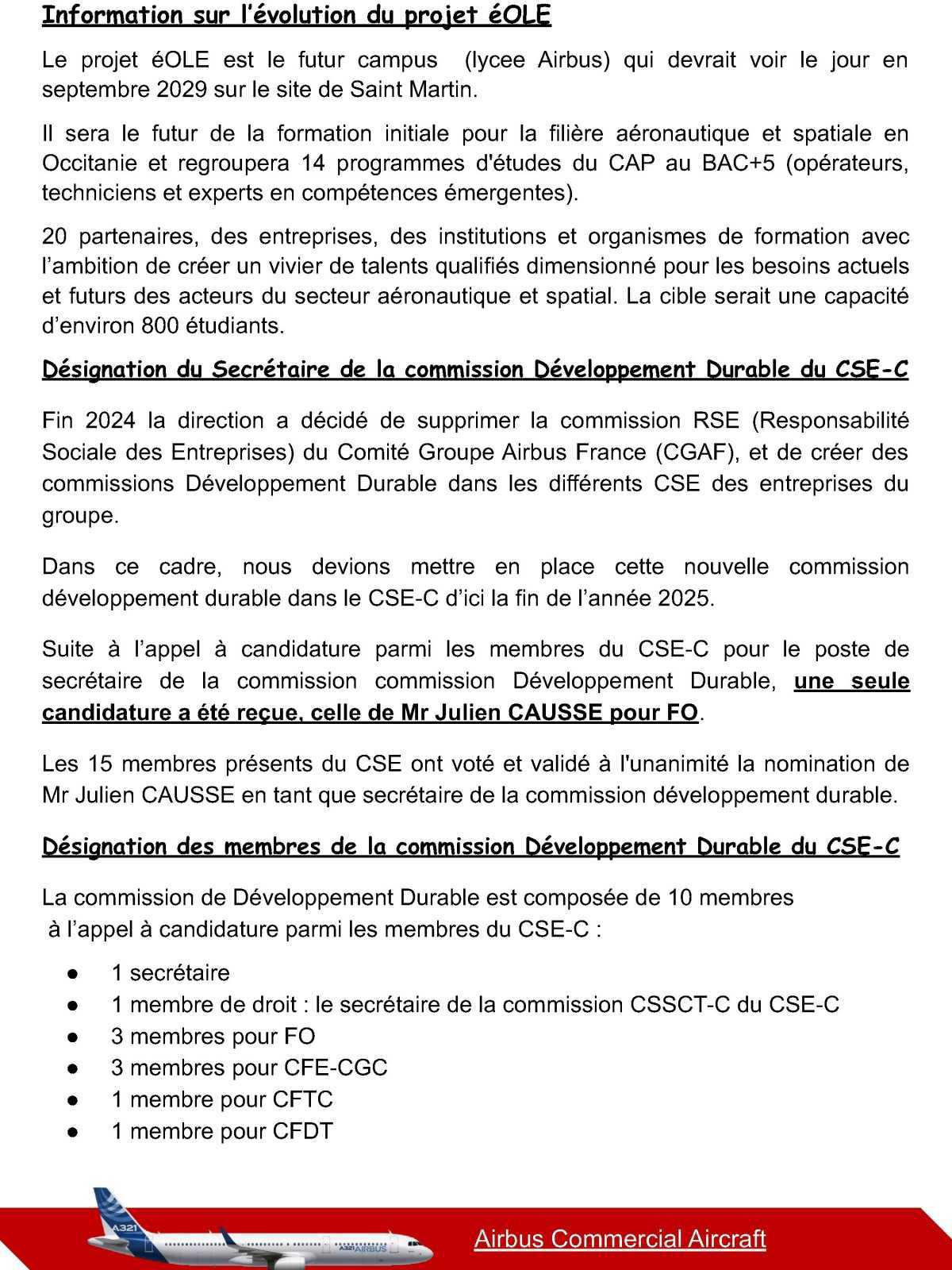 Compte rendu du CSE-C Airbus Commercial Aircraft du 22 septembre 2025