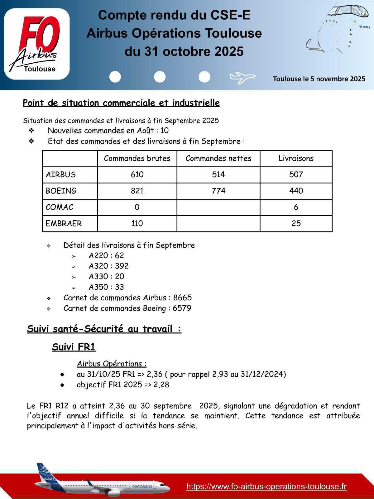 Compte rendu du CSE-E d’Airbus Opérations du 31 octobre 2025