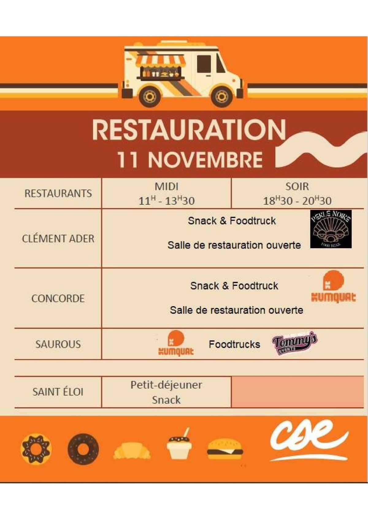 CSE:🎉 Mardi 11 Novembre , Options Restauration ! 🚚