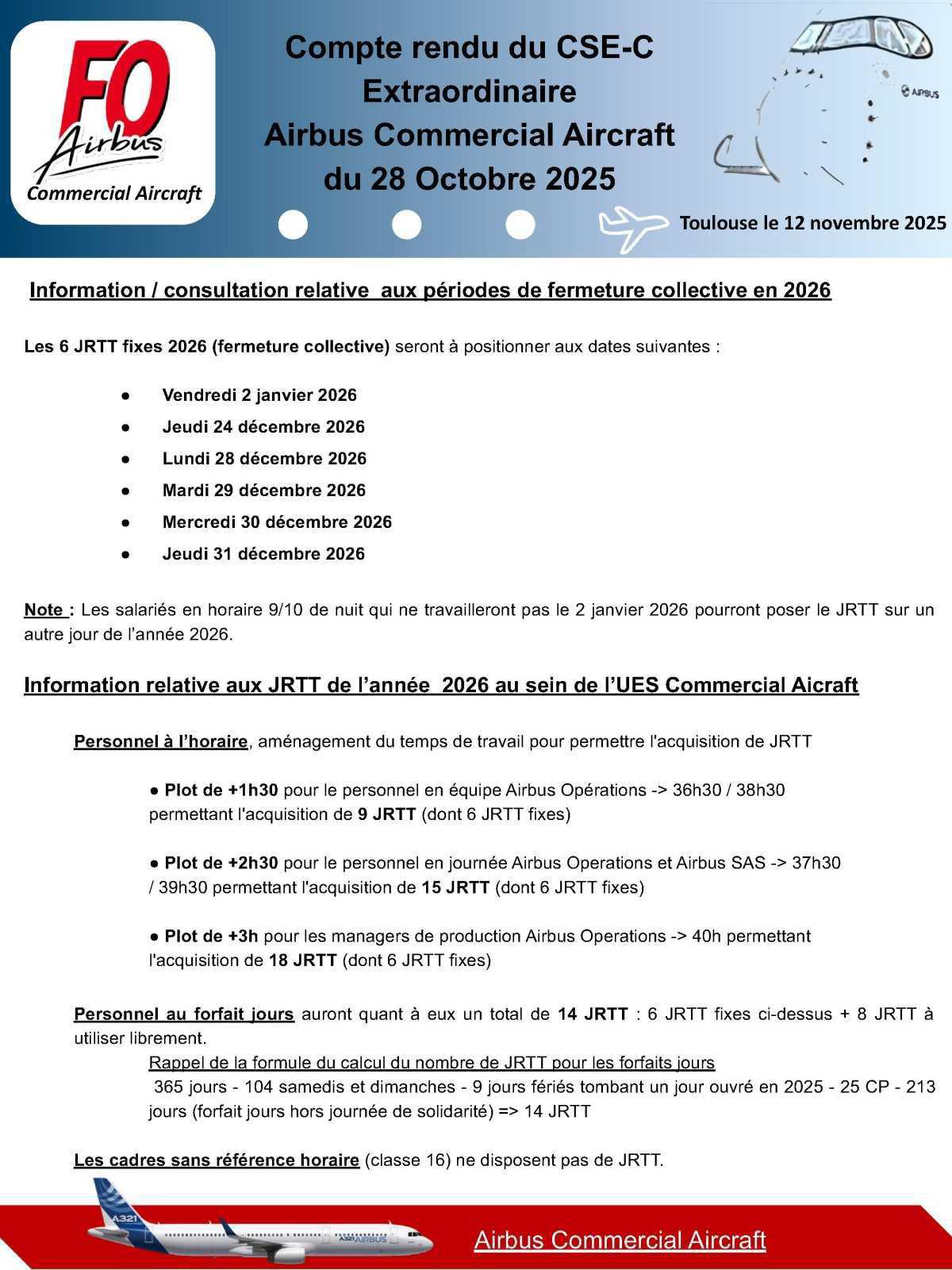 Compte rendu du CSE-C Extraordinaire Airbus Commercial Aircraft du 28 Octobre 2025