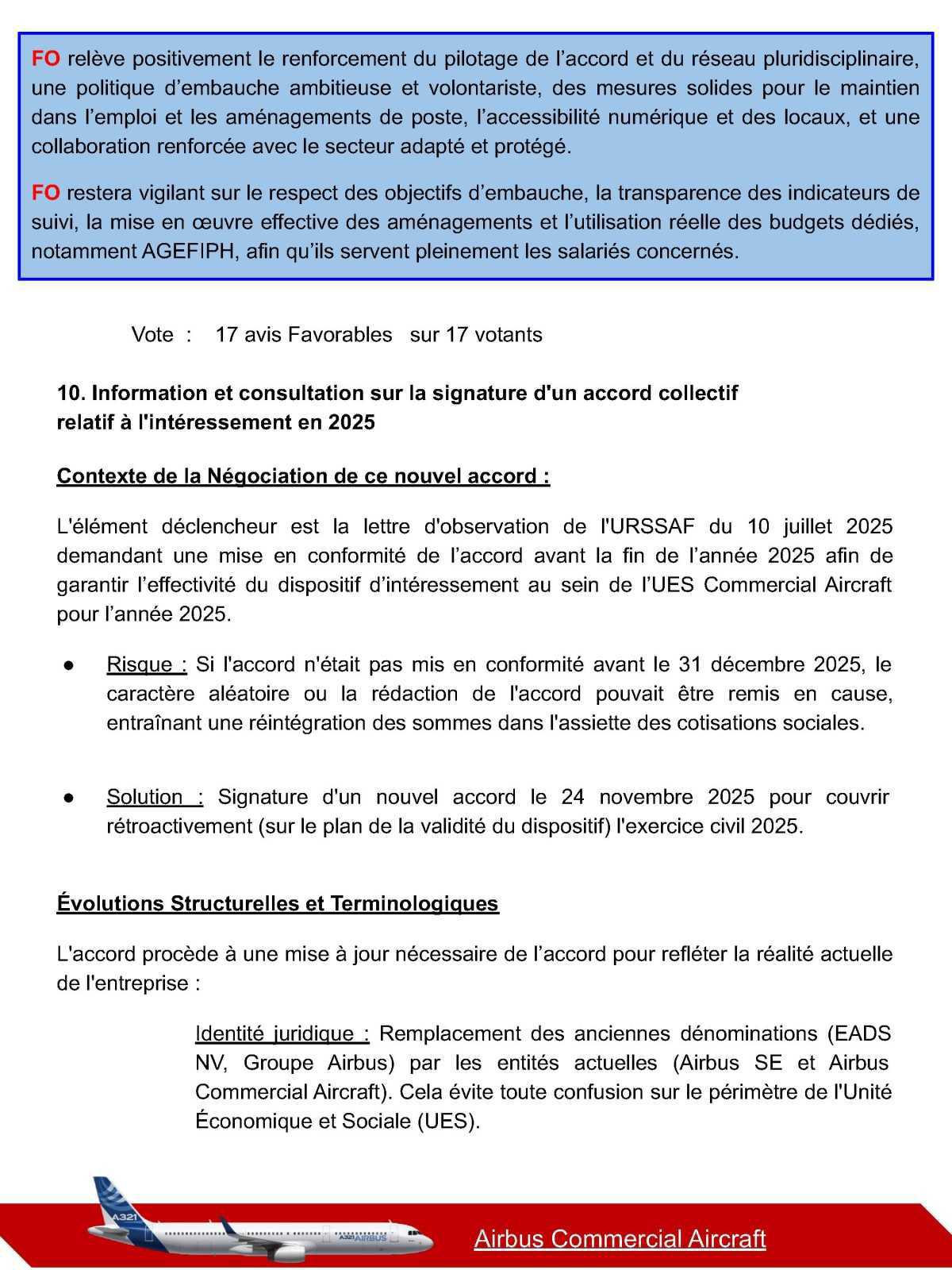 Compte rendu du CSE-C Airbus Commercial Aircraft du 8 Décembre 2025