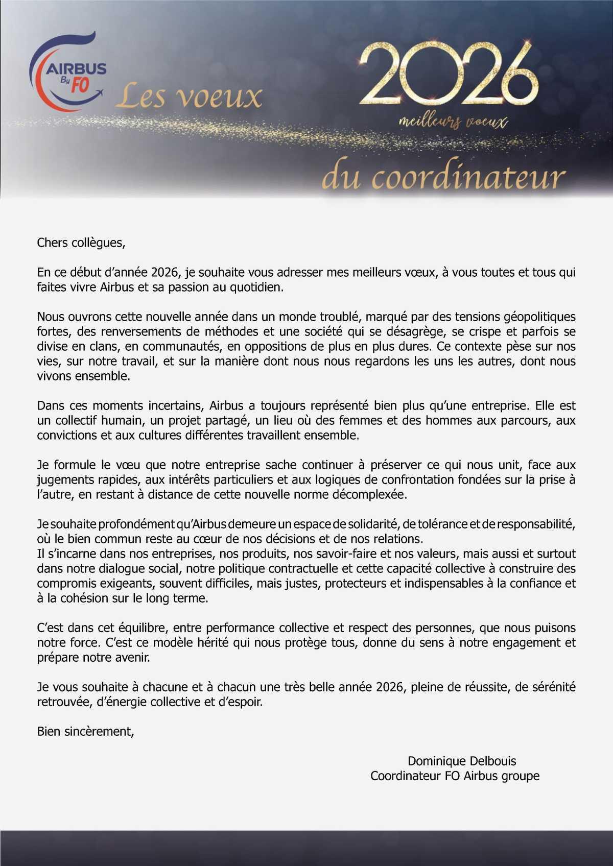 Vœux 2026 du Coordinateur FO Airbus Groupe