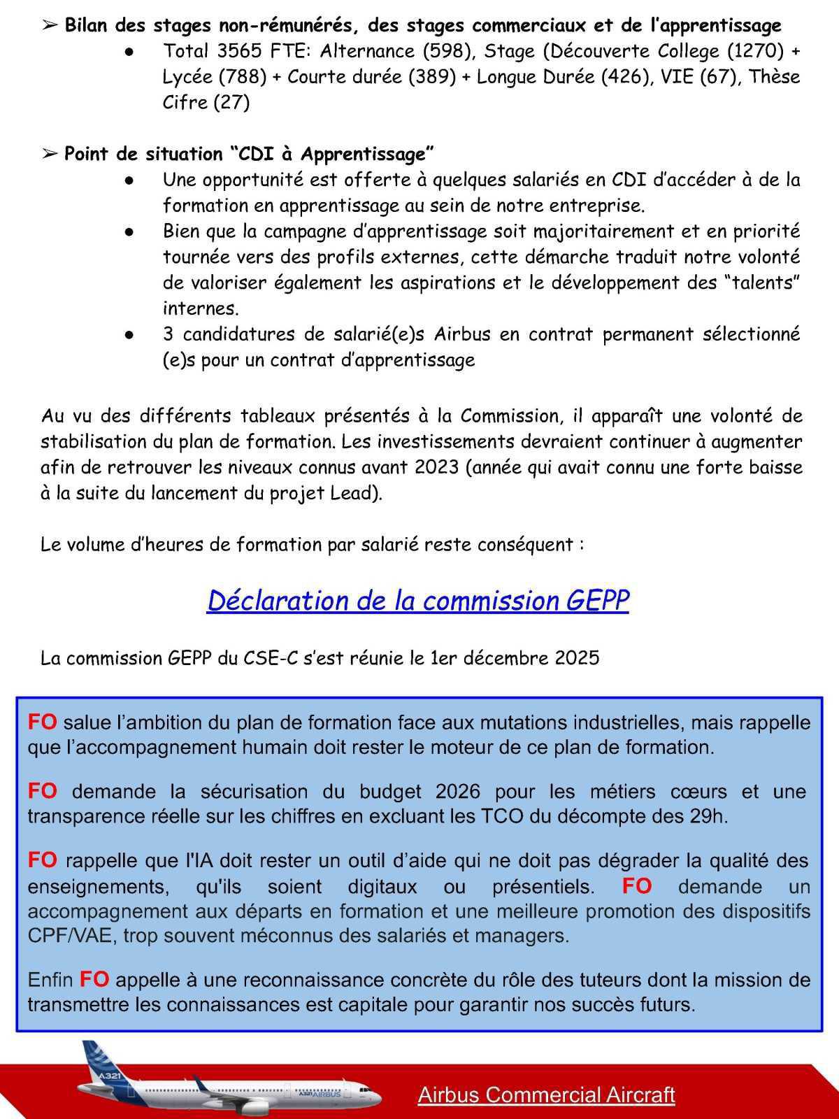 Compte rendu du CSE-C Airbus Commercial Aircraft du 26 janvier 2026