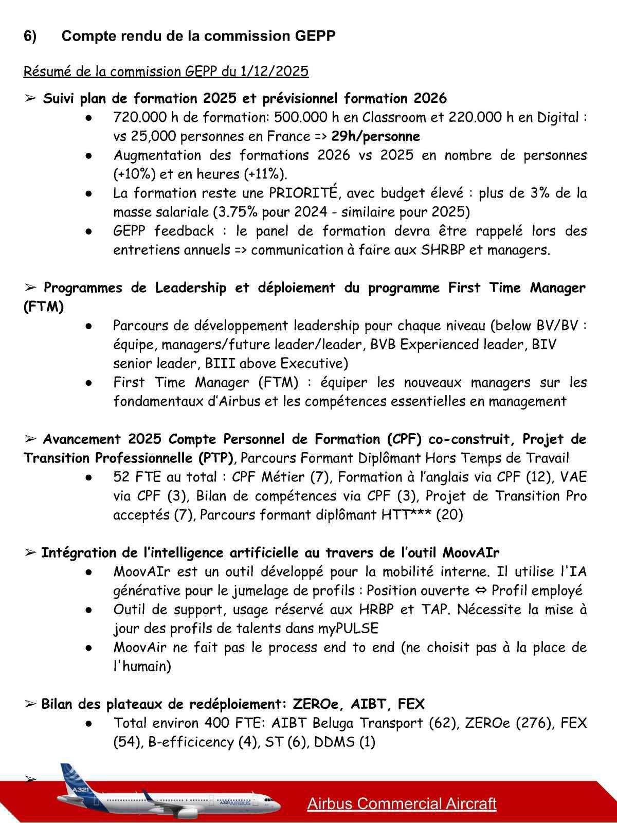 Compte rendu du CSE-C Airbus Commercial Aircraft du 26 janvier 2026