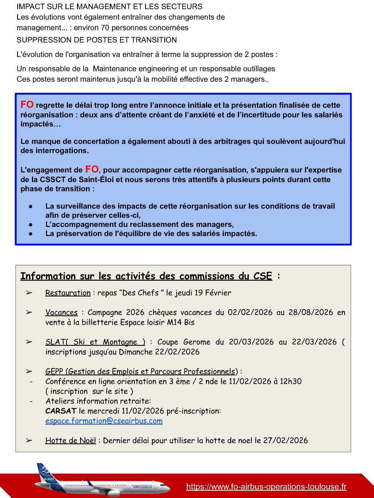 Compte rendu du CSE-E Airbus Opérations Toulouse du 30 janvier 2026