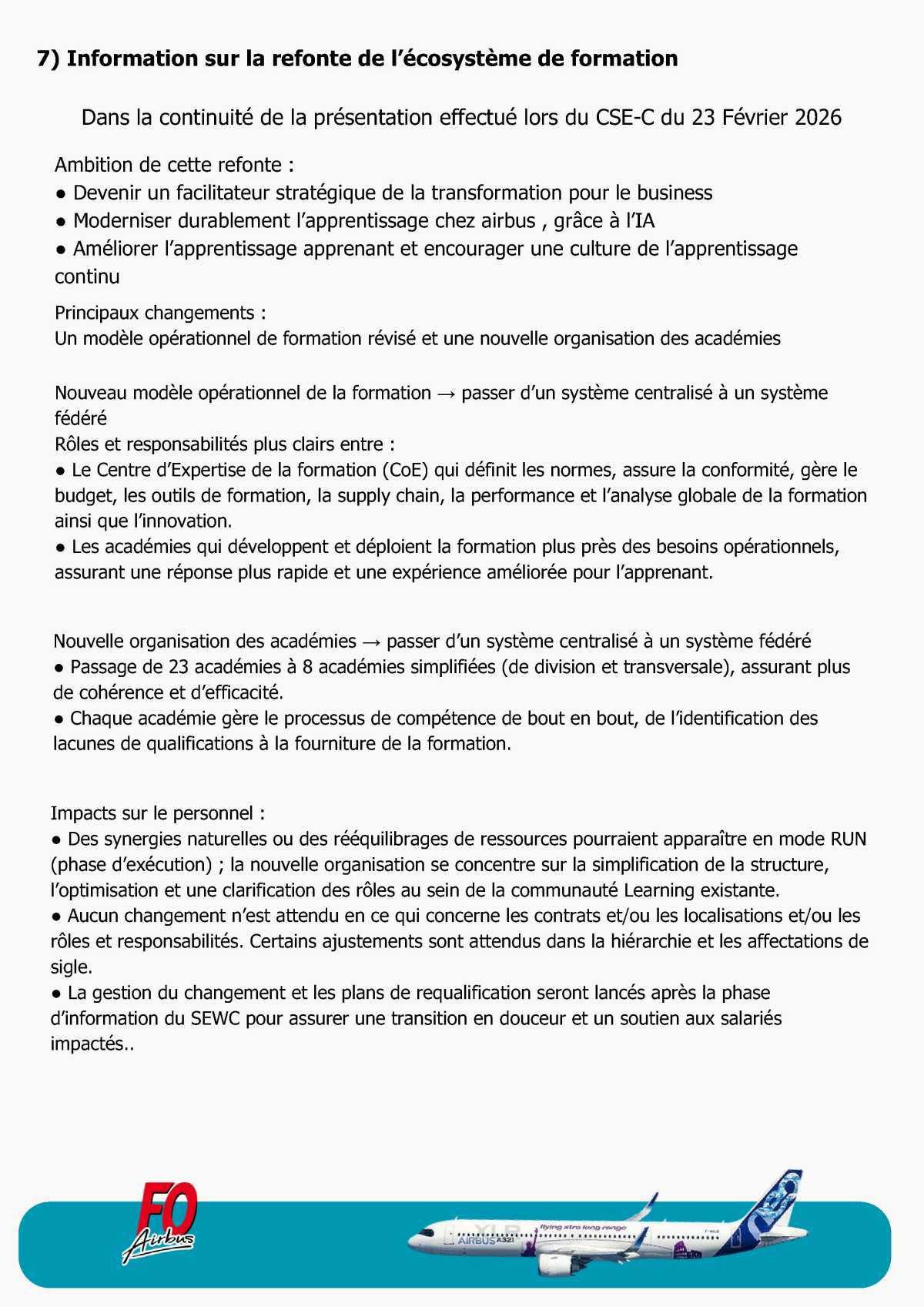 Compte rendu du CSE-C Extraordinaire Airbus Commercial Aircraft du 23 Mars 2026 et du CSE-E du 27 Mars 2026