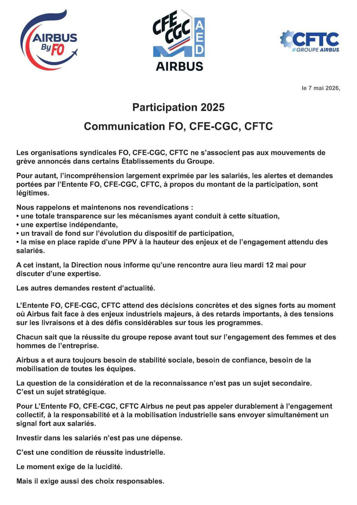 Participation 2025: Communication FO, CFE-CGC, CFTC Participation 2025: Communication FO, CFE-CGC, CFTC
