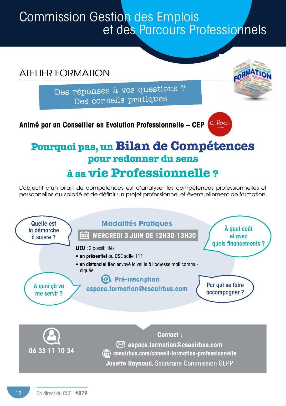CSE: Commission GEPP, Atelier "Bilan de Compétences"