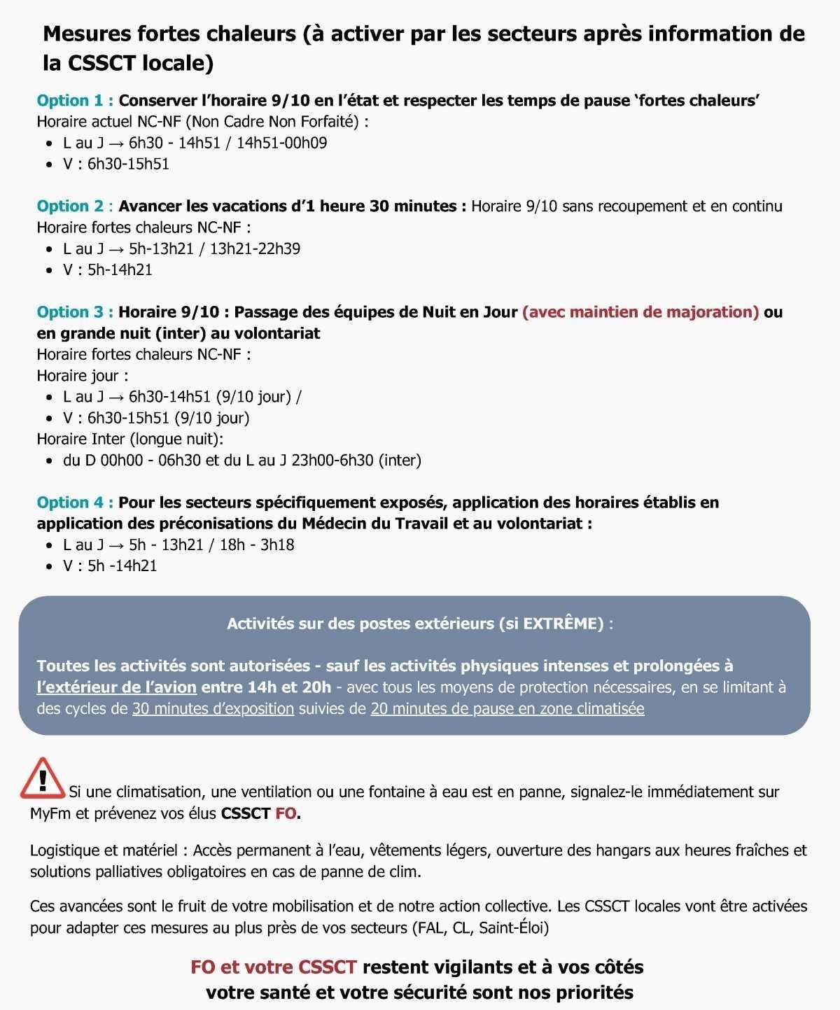 Horaires et mesures fortes chaleurs
