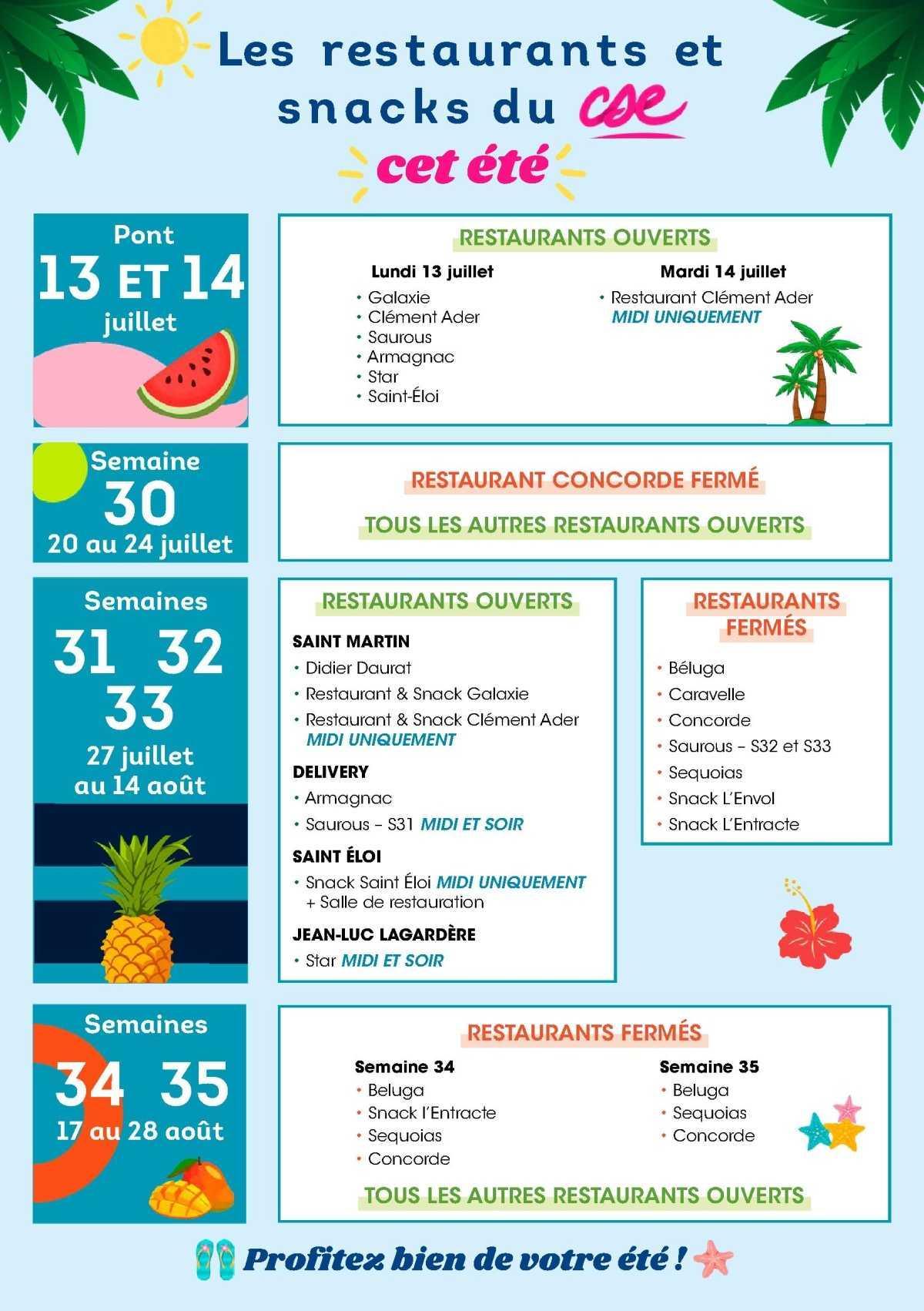 Restauration : Vos restaurants et snacks du CSE passent à l’heure d’été !