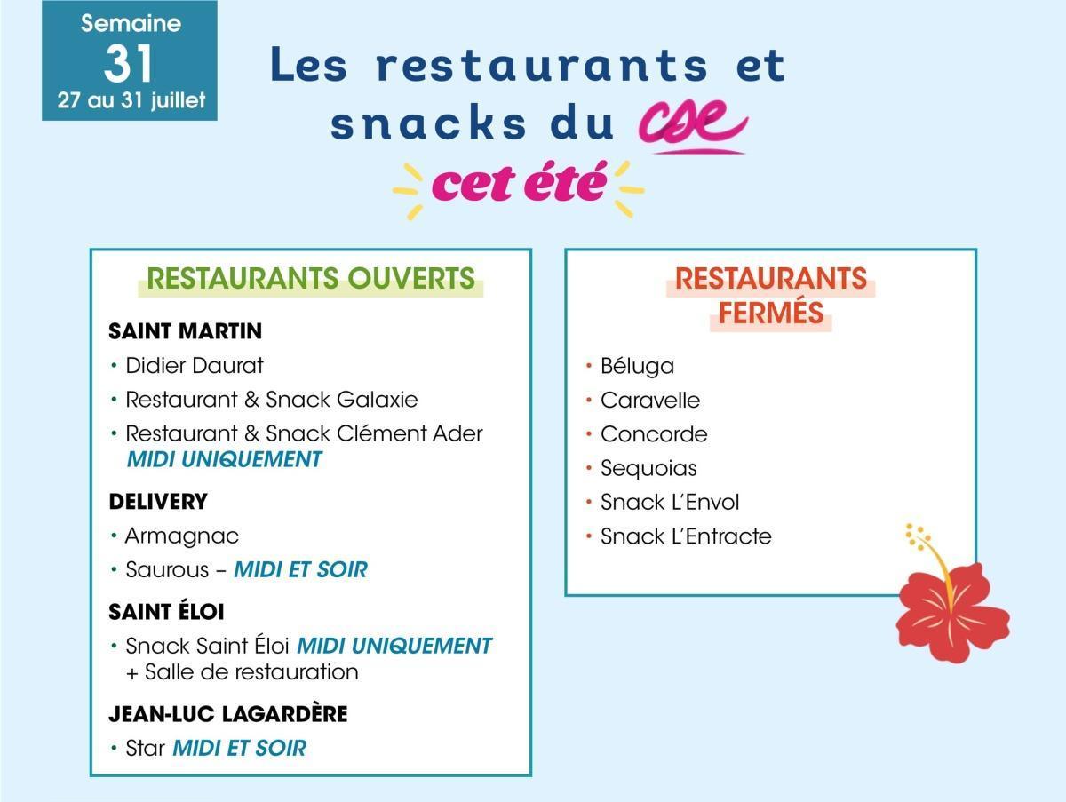 Fermetures estivales : Quels restaurants & snacks restent ouverts du 27 au 31 juillet ?