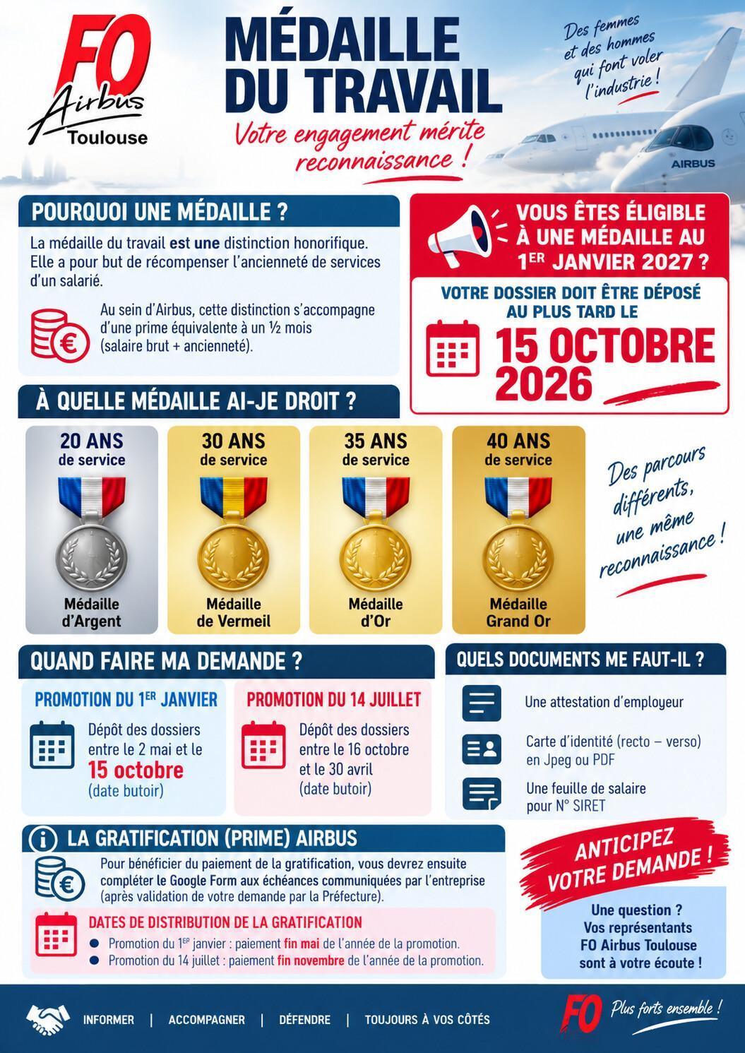 Médaille du travail (Promotion du 1ᵉʳ janvier 2027) : déposez votre dossier avant le 15 octobre 2026 !