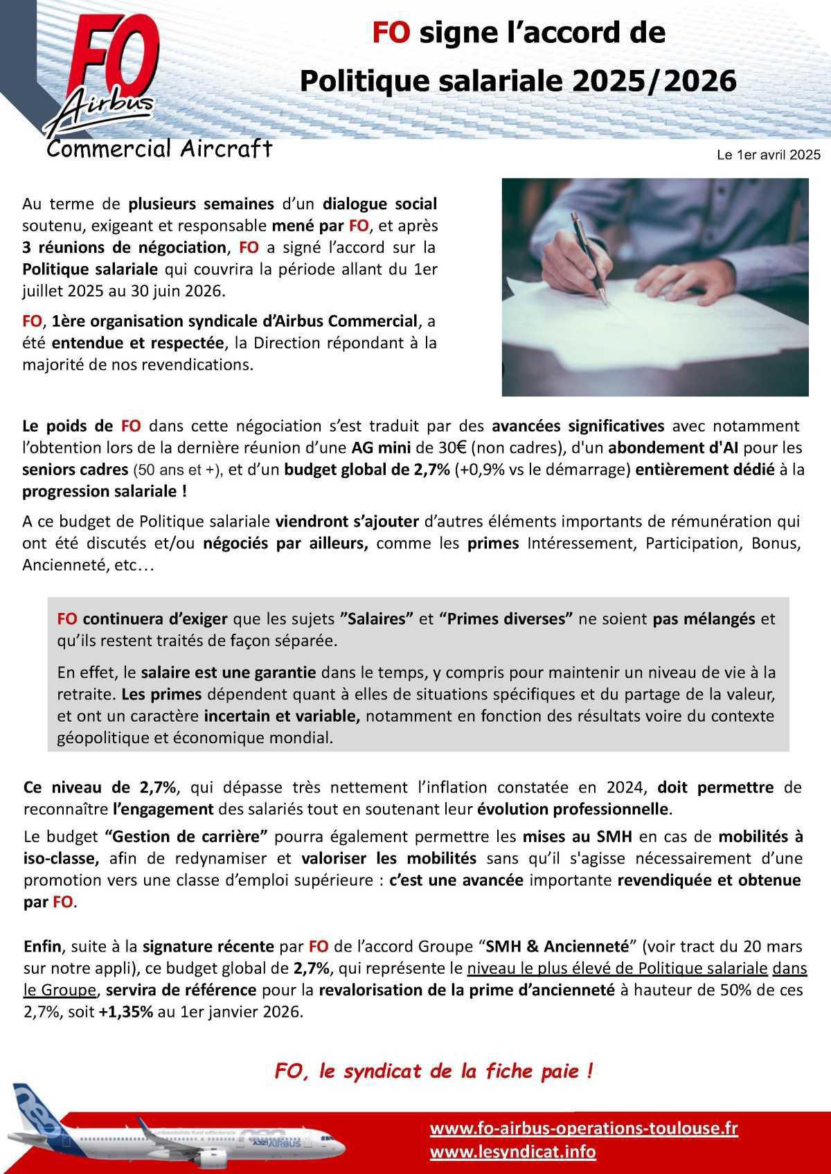 FO signe l’accord de Politique salariale 2025/2026