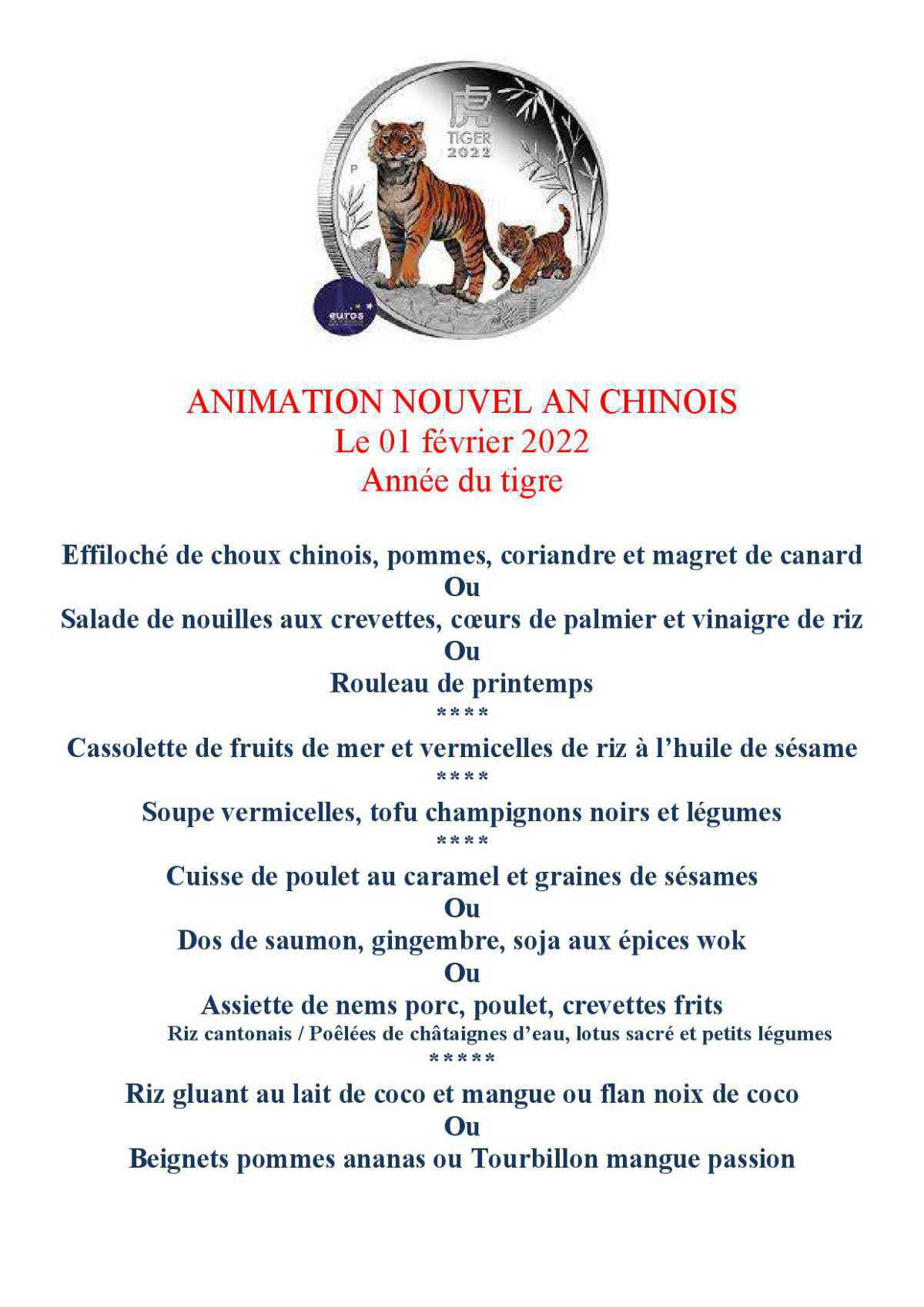 Menu du 31 Janvier au 04 Février