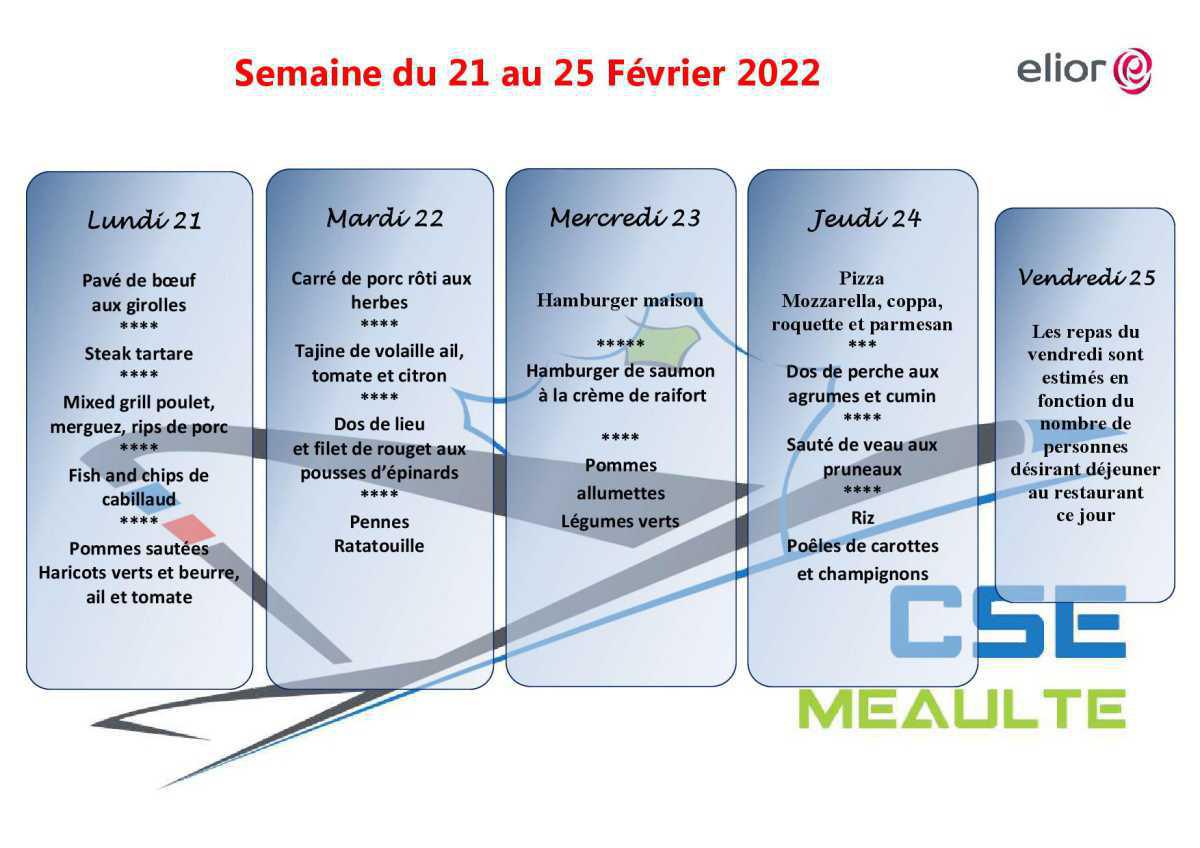 Menu du 21 au 25 Février