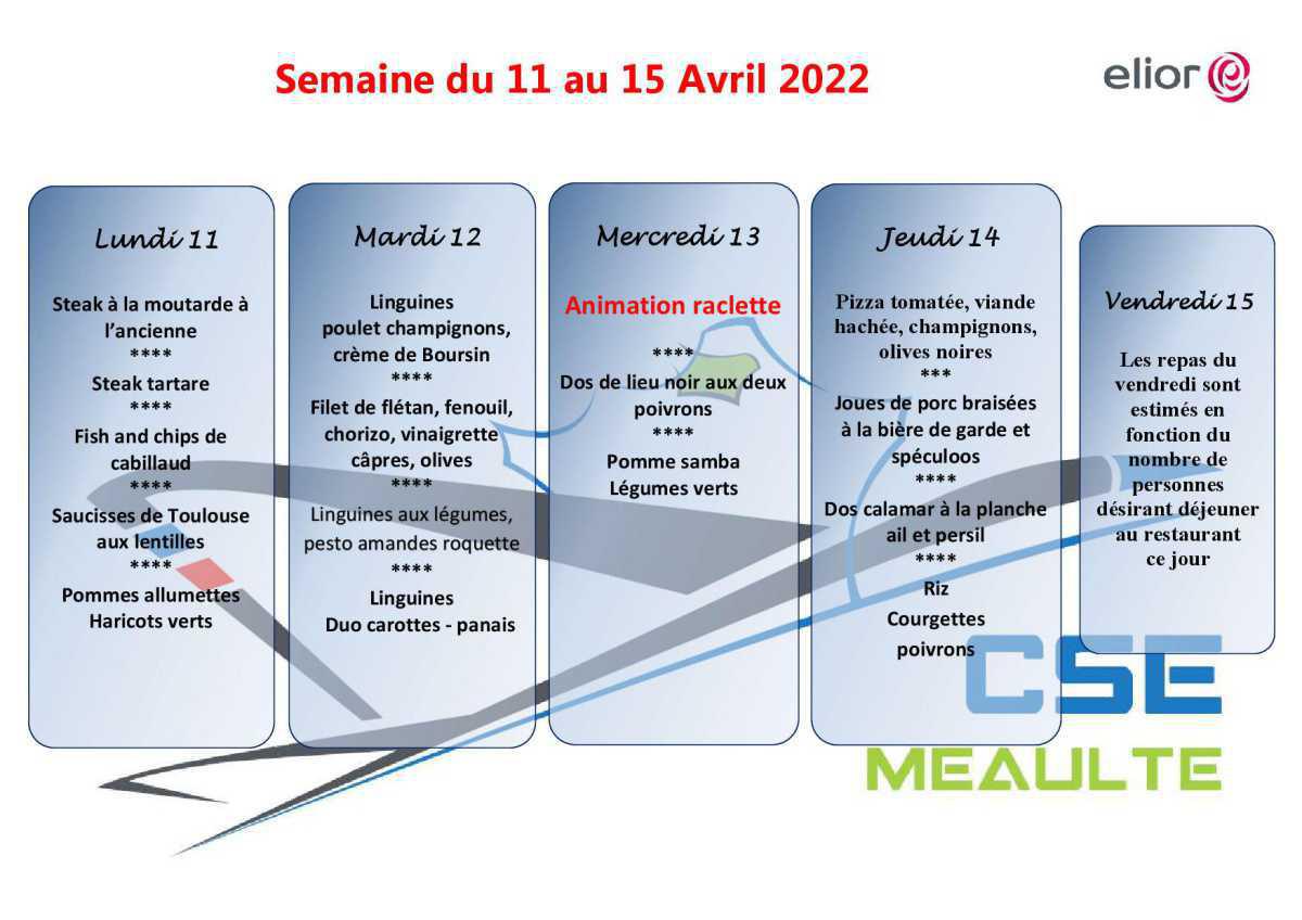 Menu du 11 au 15 Avril