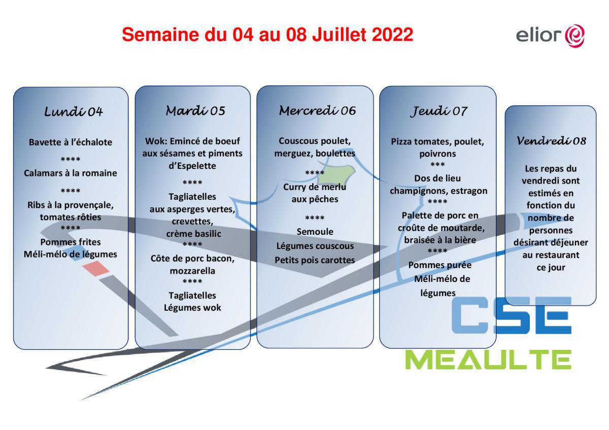 Menu du 04 au 08 Juillet