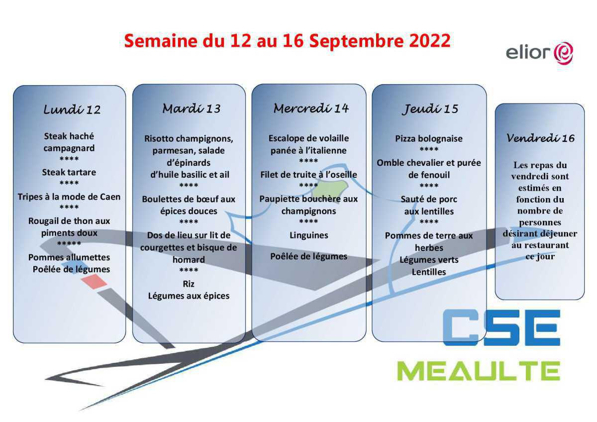 Menu du 12 au 16 Septembre