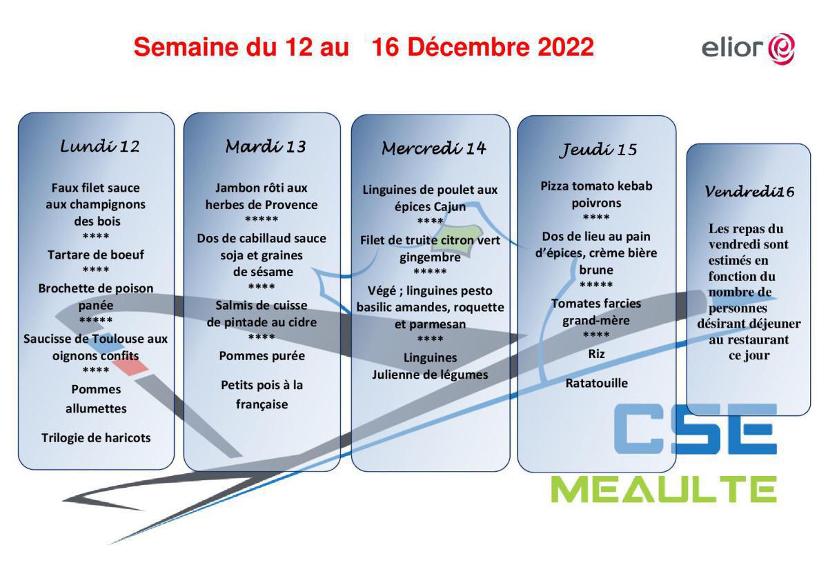Menu du 12 au 16 Décembre