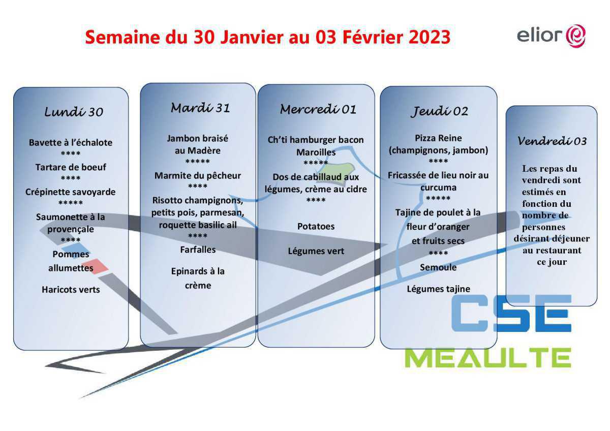 Menu du 30 Janvier au 03 Février