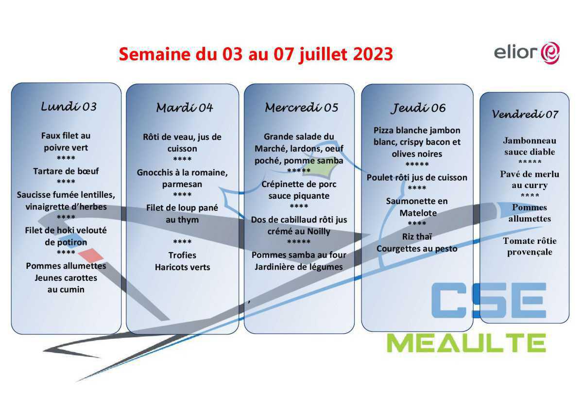 Menu du 03 au 07 Juillet