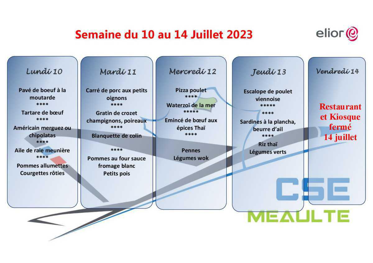 Menu du 10 au 13 Juillet
