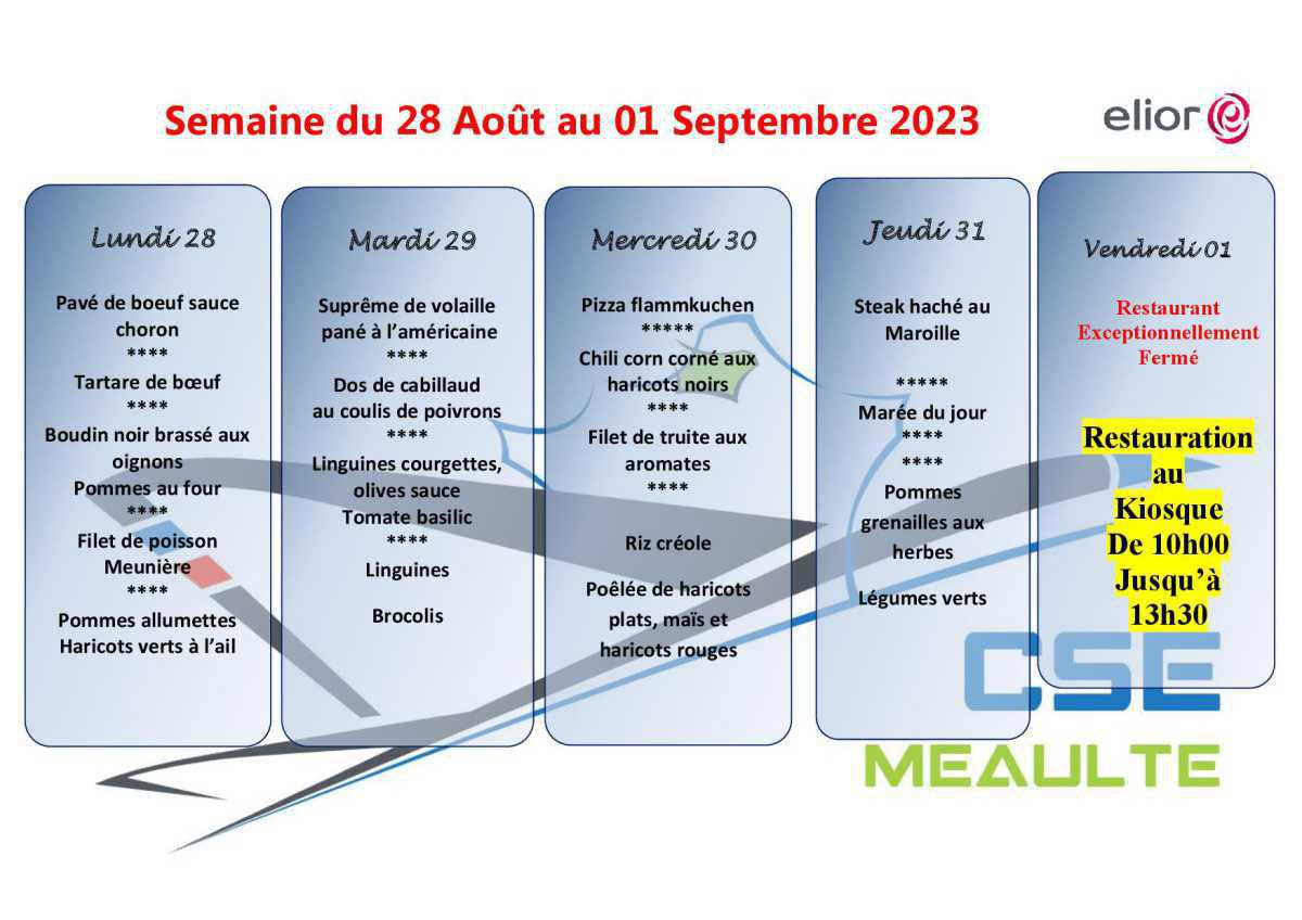 Menu du 28 au 31 Août