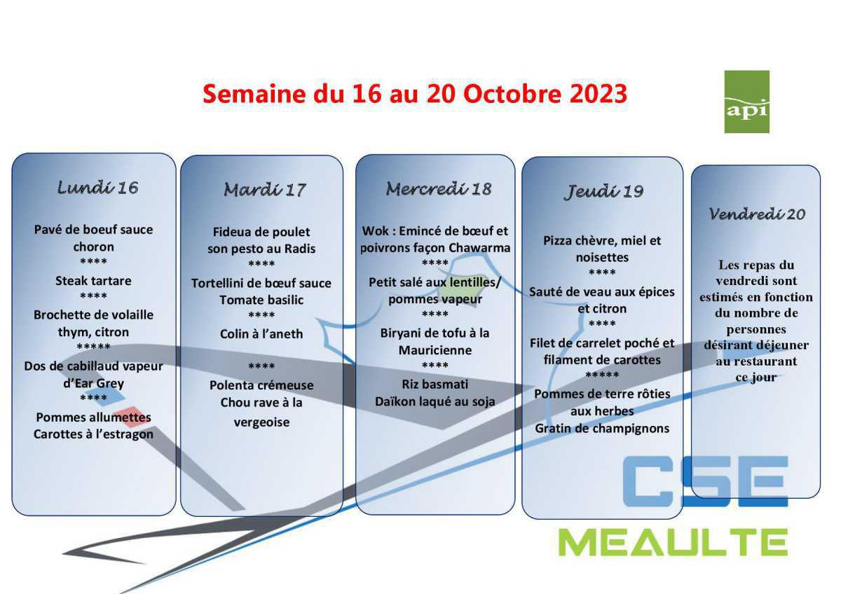 Menu du 16 au 20 Octobre