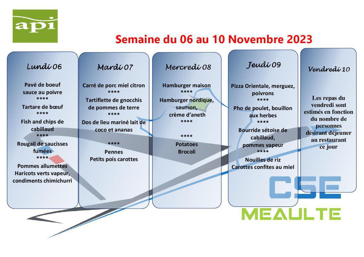 Menu du 06 au 10 Novembre