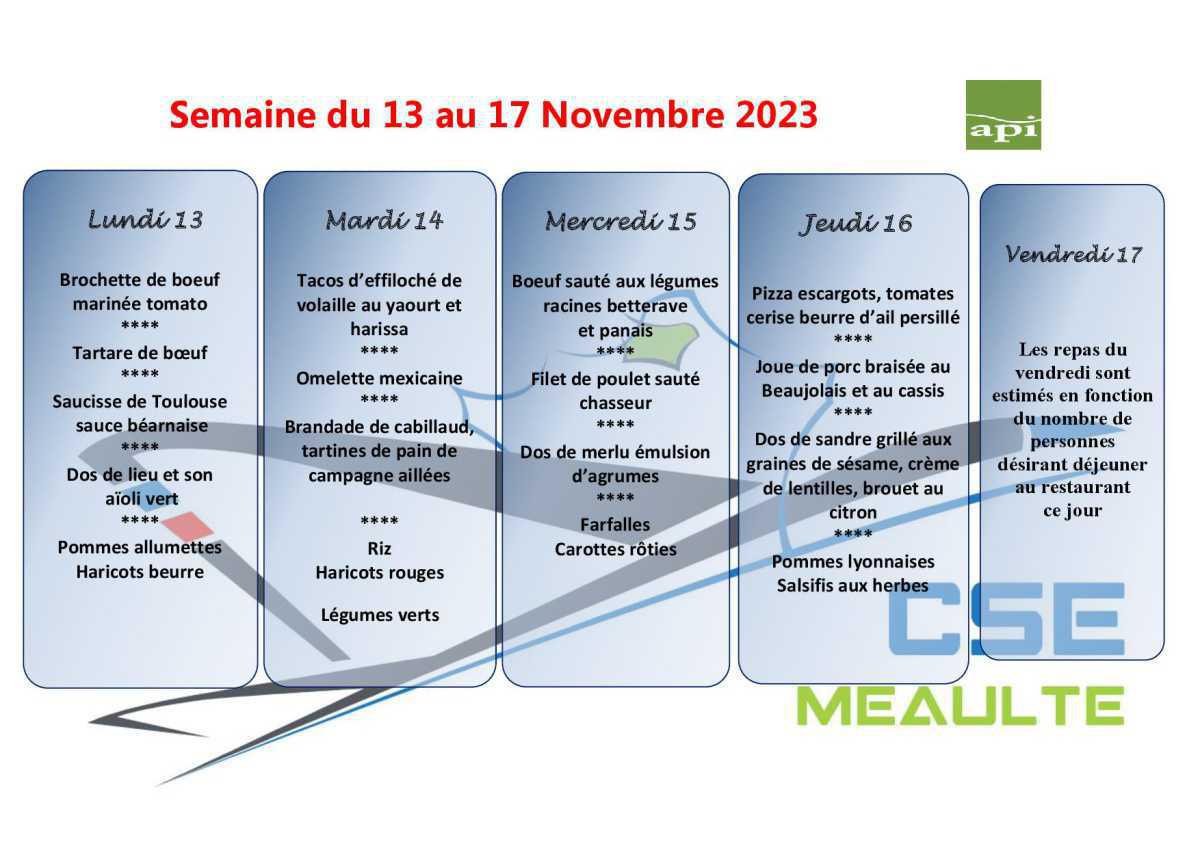 Menu du 13 au 17 Novembre