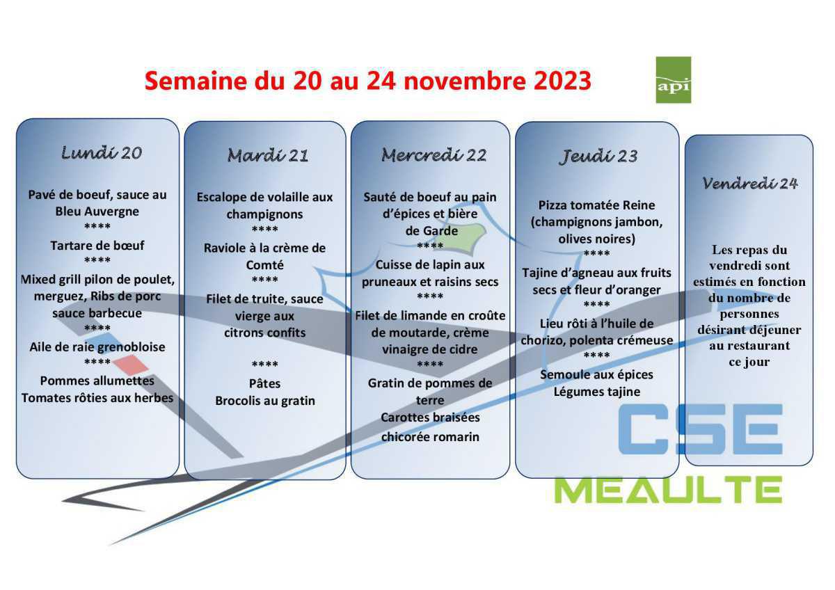 Menu du 20 au 24 Novembre