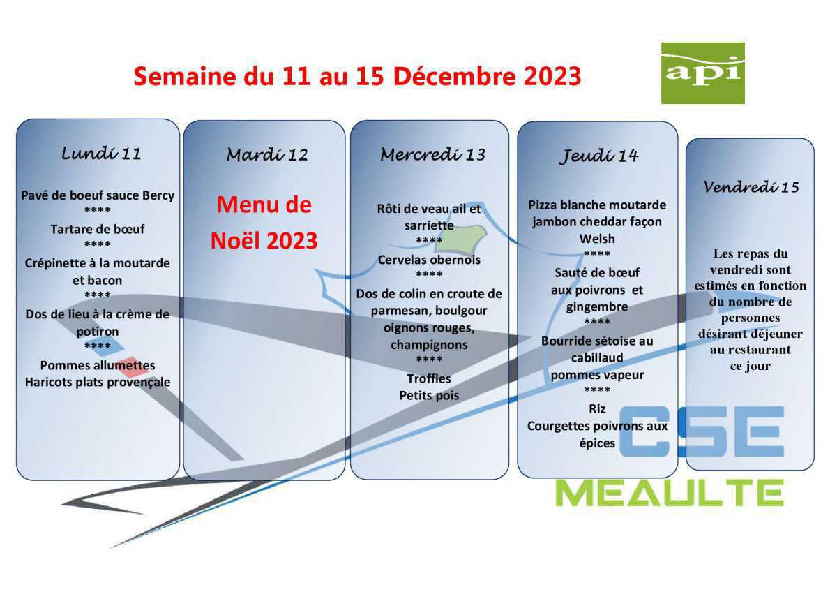 Menu du 11 au 15 Décembre