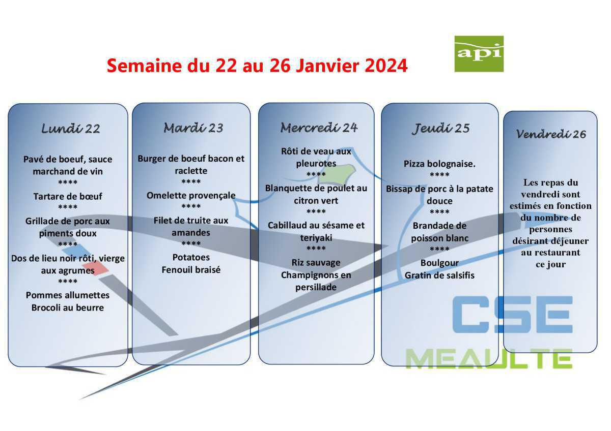 Menu du 22 au 26