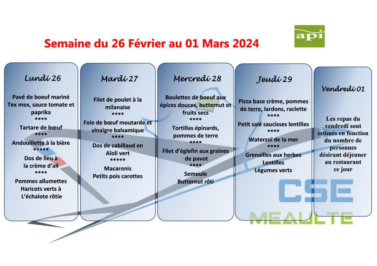 Menu du 26 Février au 1er Mars