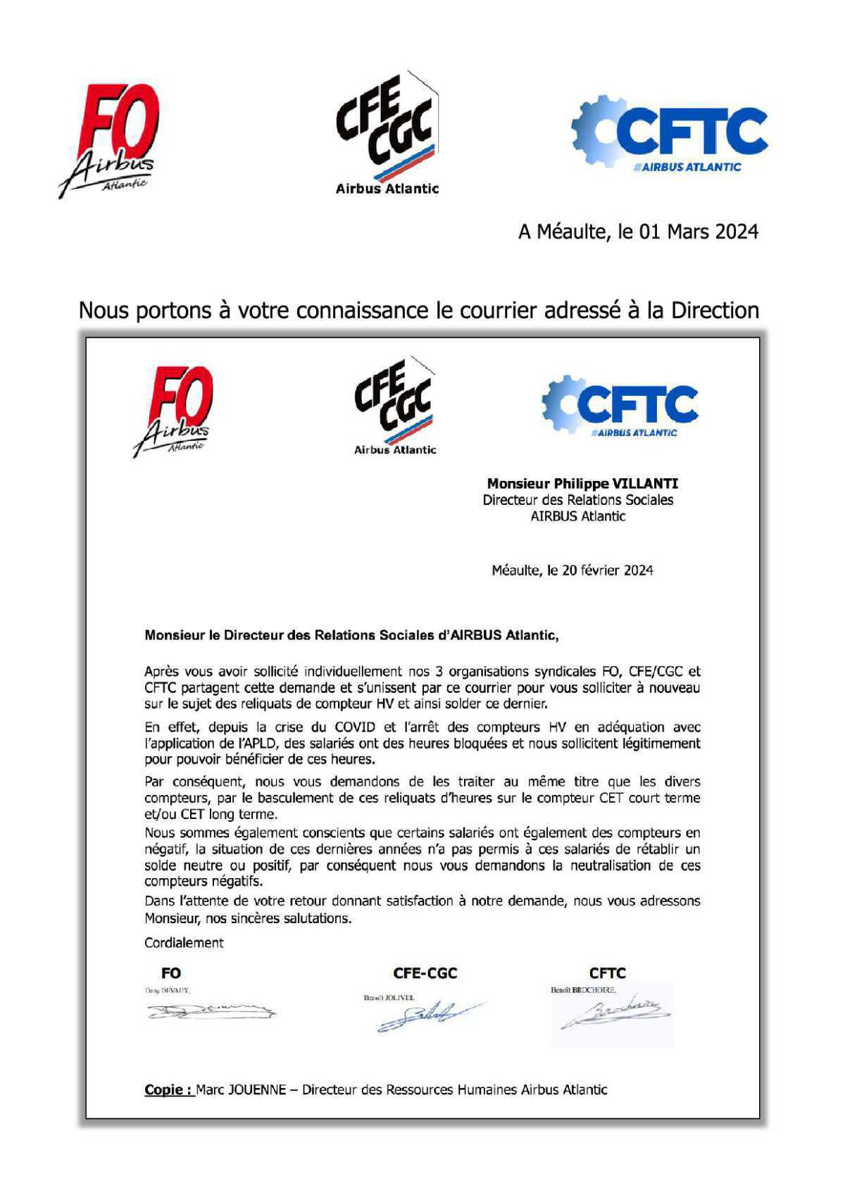 Courrier reliquat compteur HV