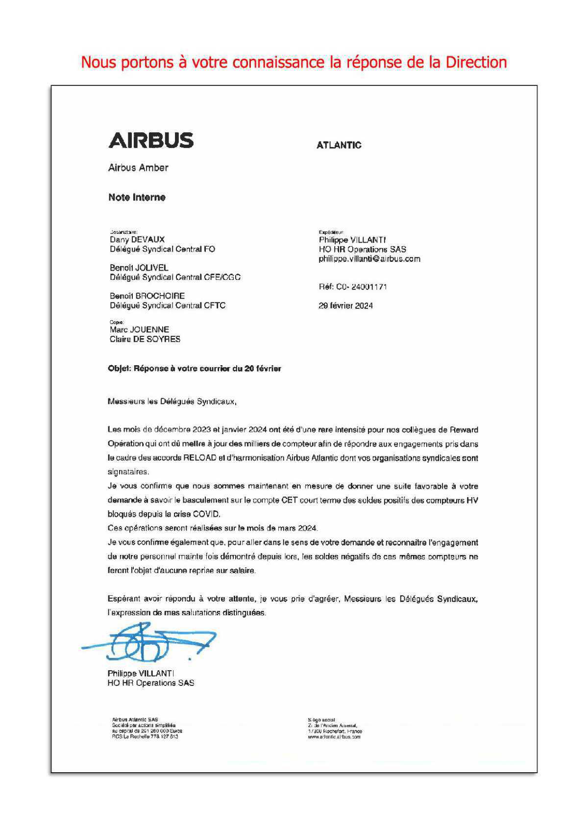 Courrier reliquat compteur HV